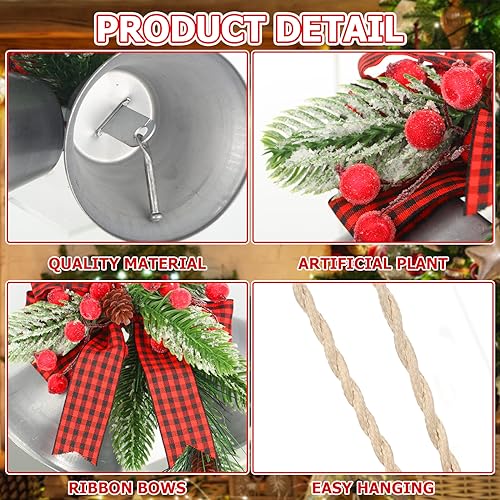 Liliful IAN-LILIFUL-1983 Large Christmas Bells Christmas Jingle Bell Wall Hanging Decoration Vintage Rustic Christmas Silver Bells Door Hanger Or Wreath Christmas Decoration thumb #2