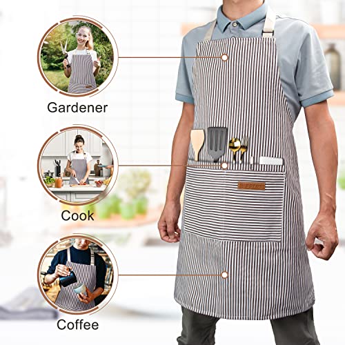 EXCOVIP Set of 2 Apron for Women Men with 2 Pockets, Adjustable Kitchen Chef Apron,BBQ Restaurant Apron for Cooking Baking Gardening