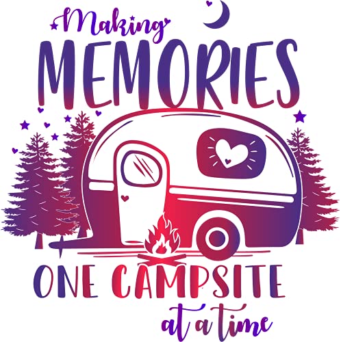 United by Color Making Memories One Campsite at a Time - Camping Stickers and Decals - Car Truck Van SUV Window Wall RV Laptop - 5.5 Inches Transparent