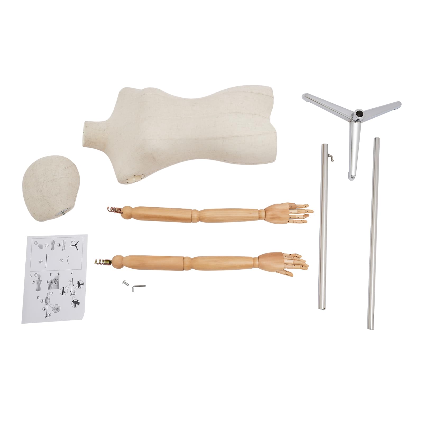Manichino femminile, manichino da sarta, altezza regolabile 157 – 215 cm, manichino da donna con braccia flessibili in legno, manichino per abiti e gioielli