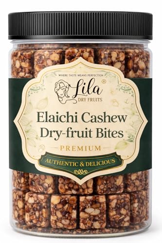 Image of LILA DRY FRUITS Dry Fruit Bites 100 gms Elaichi Cashew Dry Fruits Barfi | Dates, Cashews, Cranberries, Desi Ghee & Cardamom | Soft Energy Bites | Natural Sweet Snack for Daily Munching