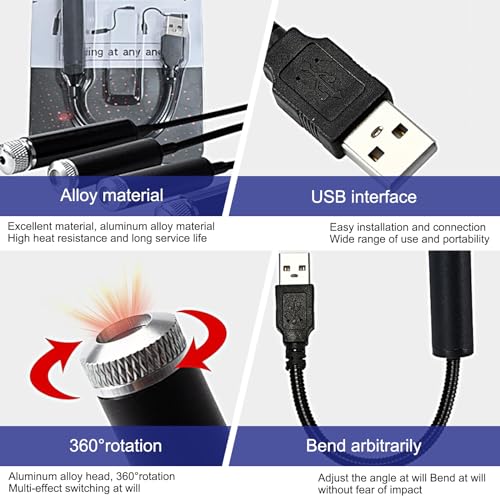 Image of 1 PC Car USB Ambient Light, Alloy Non-Destructive Installation Roof Laser Projection Starry Sky Light, Decorative Accessories, for Bedrooms, Cars, Parties, Walls, Ceilings (Purple Blue)