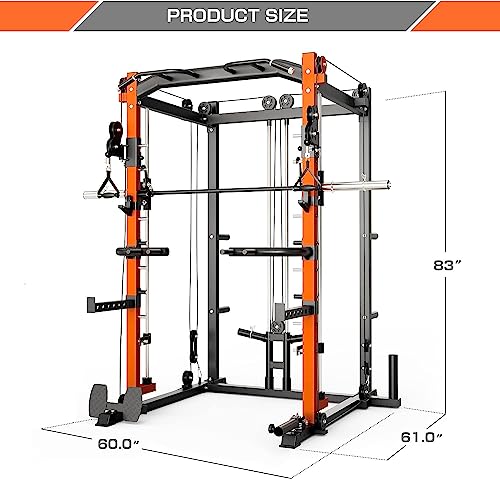 Major Lutie Smith Machine With Weight Bench And 230Lbs Olympic Plates, Sml01 1600Lbs Power Cage With Crossover Machine,Landmine More Training Attachment(Orange), (Sml01-O) #TOP2