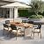 Christopher Knight Home Pasco Acacia Wood Outdoor Dining Table Set for 6, 7 Piece Wicker Patio Dining Set with Water-Resistant Cushion, Patio Table and Chairs Set with Rope Backrest, Black+Teak+Brown