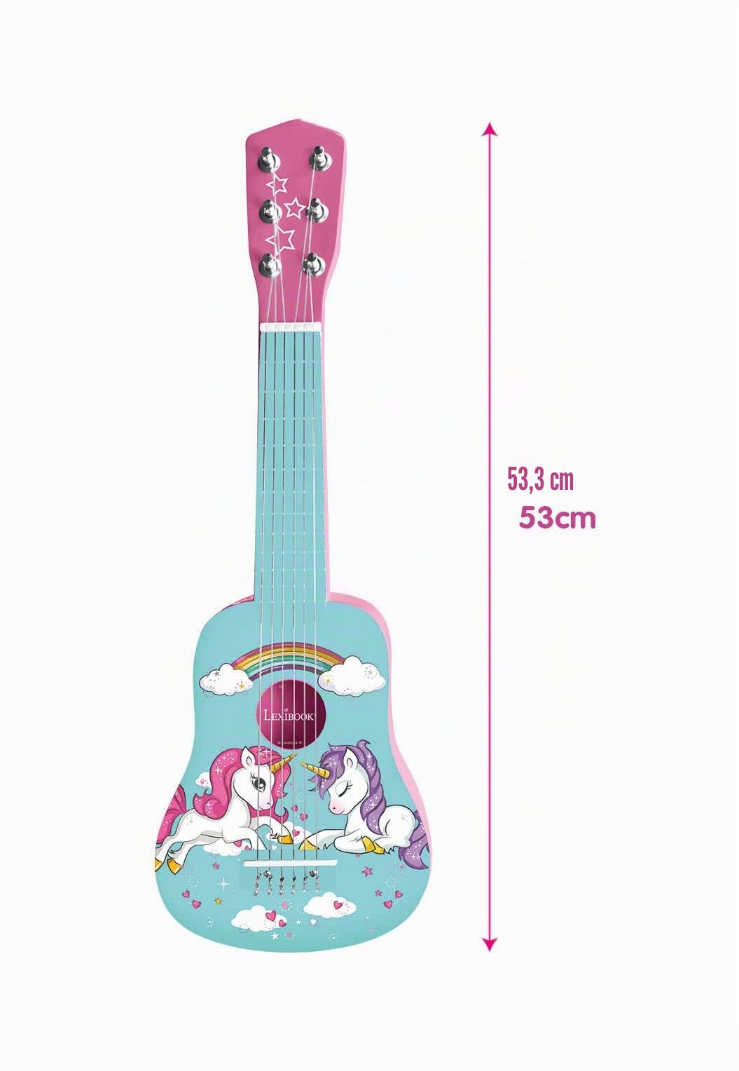 Lexibook Meine erste Gitarre aus Holz Einhorn, 6 Saiten, 53 cm, inkl. Anleitung, Rosa/Blau, K205UNI