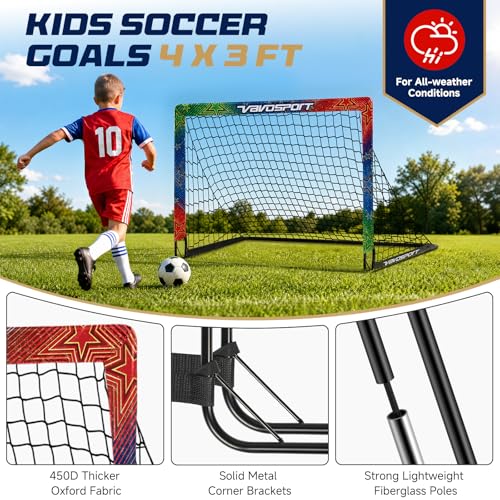 Image of Kids Soccer Goals for Backyard Set, 2 Pack Portable Pop Up Soccer Goal with Soccer Net, Size 3 Soccer Ball, Pump, 10 Cones and Bag, Toddler Soccer Training Equipment for Outdoor Games