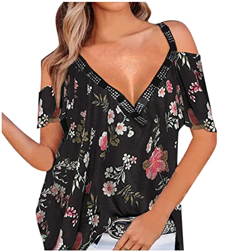 Camiseta de tirantes para mujer de Könnte, parte superior sin hombros, redonda, informal, manga corta, elegante, de gran tamaño, túnica, suelta, blusa, sin mangas, color degradado, Negro , L Cover