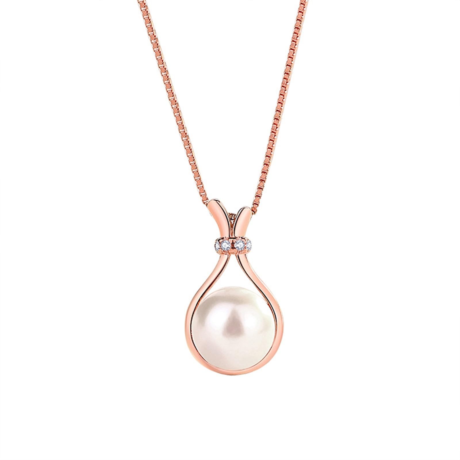 Collar para mujer, joyería de moda, lágrima de oro rosa de 9K/14K/18K con colgante de perla y moissanita, cadena alargada: 40+5cm