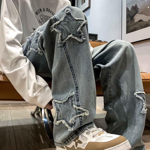 ​​Mens Y2K Star Jeans Streetwear High Waist Baggy Hip Hop Loose Fit Embroidery Harajuku Vintage Denim Jeans Pant3
