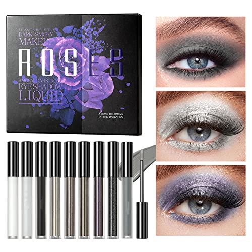 Maepeor Black Grey Silver Smokey Eyeshadow 9 Colors Cool Toned Matte Glitter Liquid Eyeshadow Longlasting Waterproof Smoky Smooth Creamy Eyeshadow Set (9 Colors Set 1) #TOP7