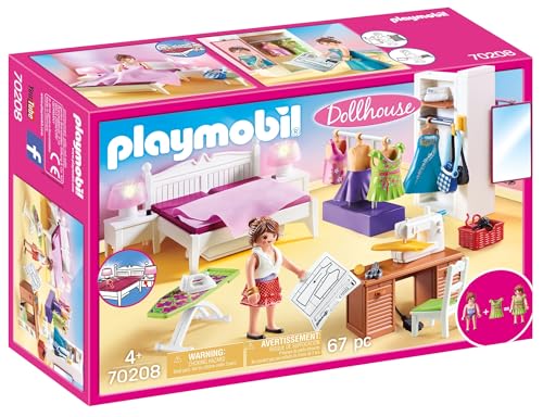 PLAYMOBIL 70208 Dollhouse Abwechslung Schlafzimmer mit Nähecke, ab 4 Jahren, bunt, one Size