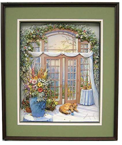 Cat French Door Atrium Kitty II - by Andres Orpinas Floral Paper Tole 3D Decoupage Craft Kit Size 16x20 K16-1037 (The Additional Pictures Show Examples This Craft Kit Assembled and Framed in a Shadow