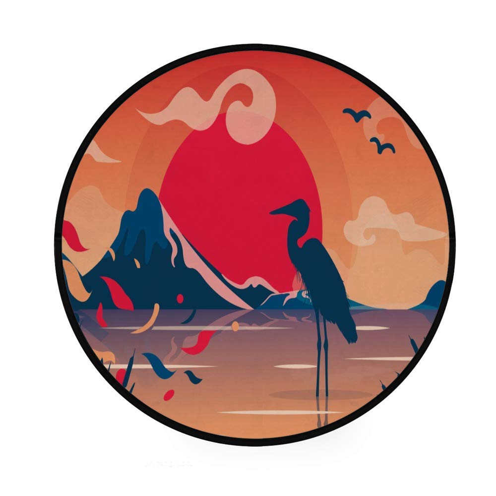 Tapis de jeu rond antidérapant et lavable motif coucher de soleil