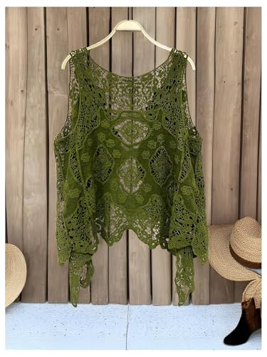 GORGLITTER Women's Crochet Western Vest Hollow Out Sleeveless Open Front Cardigans Knit Tank Tops2