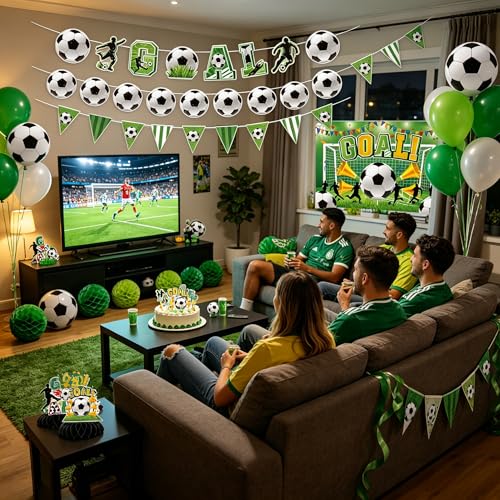 2026 World Soccer Cup Party Decorations, 44Pcs Soccer Party Supplies, Soccer Backdrop, Balloons Ribbon Soccer Honeycomb Centerpieces Cake Topper Banner for Sports Soccer Theme Birthday Party Favors — view 5