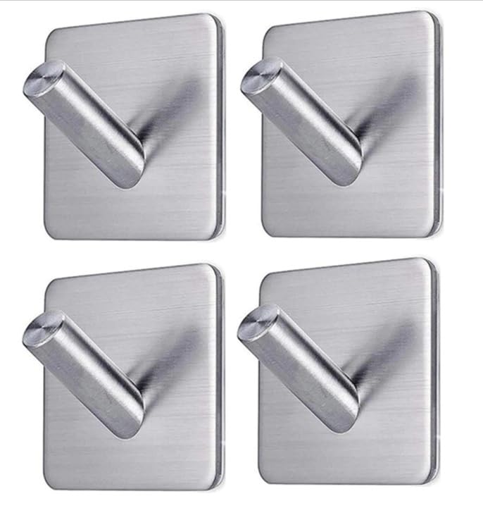 Kit 4 Ganchos Inox Adesivo Reforçado Parede Suporte Multiuso Para Banheiro, Quarto e Cozinha - LOJA ROCCAMARE