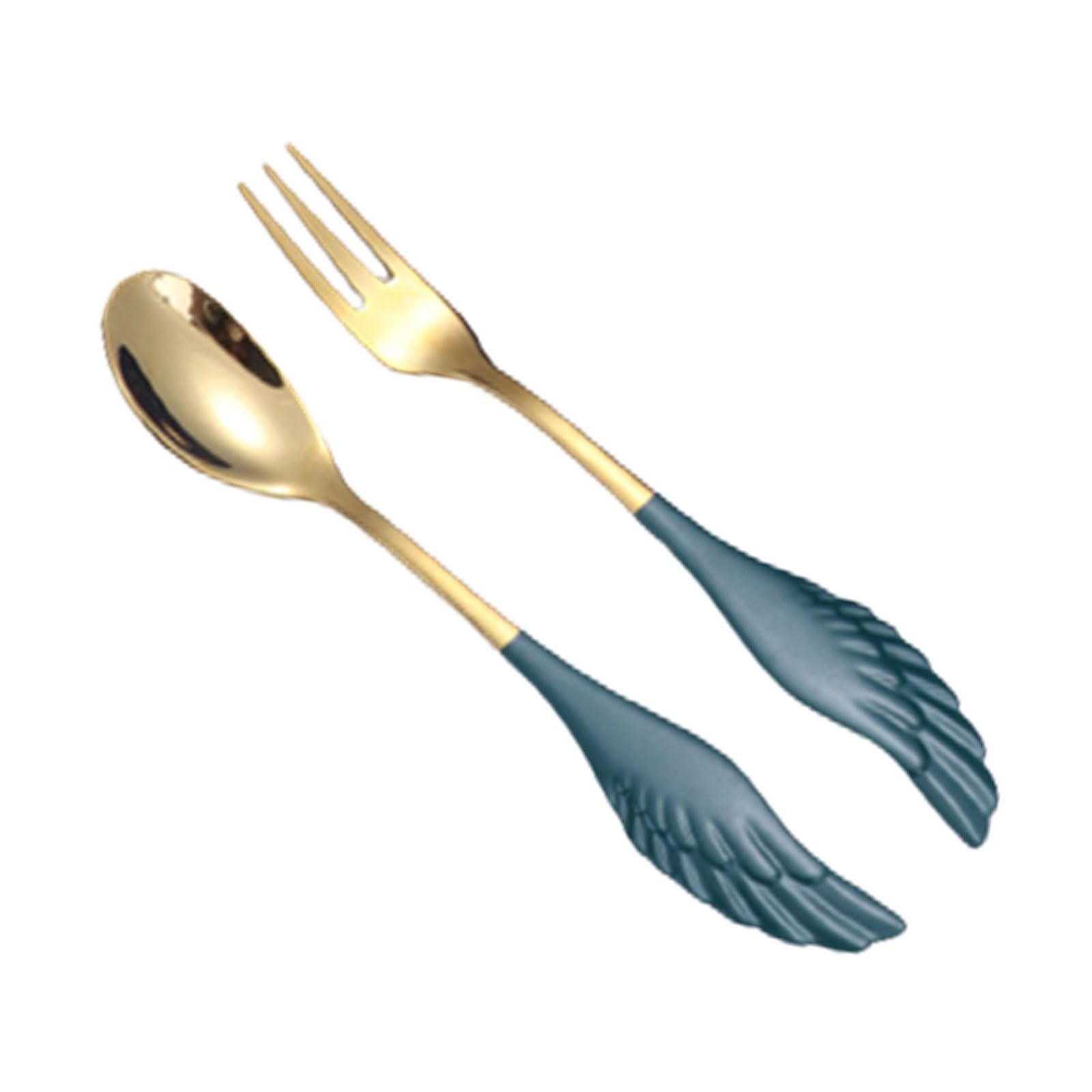 Tsophreniq 2Pcs Colorful Spoon Dessert Teaspoons Stainless Steel Sugar Cake Wing Fork Spoons Colorful Tea for Coffee Iced Tea Stainless Steel