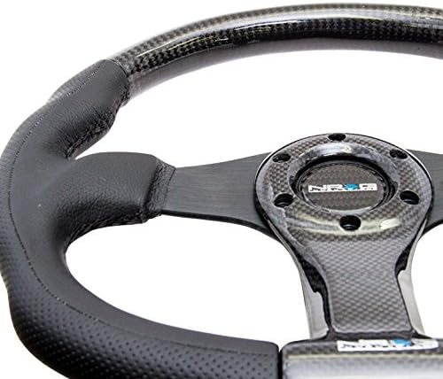 Miniatura 3 de NRG Innovations NRG-ST-013CFBK Volante de fibra de carbono 13.780 in, forma ovalada negra con ribete de cuero