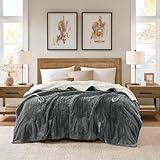 Woolrich Heated Plush to Berber Electric Blanket Throw Ultra Soft Knitted, Super Warm and Snuggly Cozy with Auto Shut Off and Multi Heat Level Setting Controllers, Full: 80x84, Grey