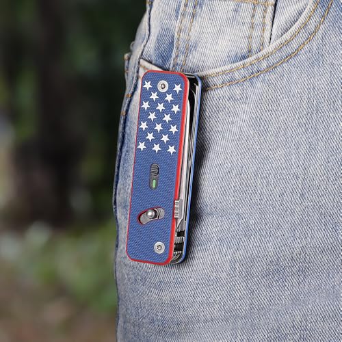 Image of ROXON S503G Flex Companion Tool Modular Design Pocket Tool (US Flag) | Pre-Installed with 8 Essential Tools (1 /4 inch Bit Driver, D2 Blade, Screwdriver, Taper Saw, Scissors, etc.)