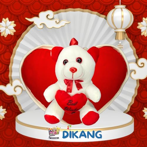 Image of DIKANG Red Teddy Bear with Heart Pillow for Valentine's Day Gift | Valentine Gift for Boyfriend /Girlfriend /Husband /Wife (25 CM, Off White & RED)