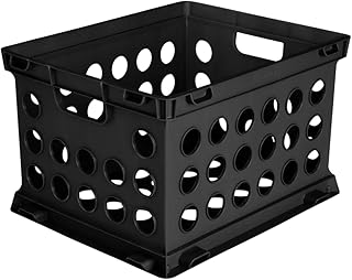 Plastic File Crate, Black, Fits Letter & Legal Size Files