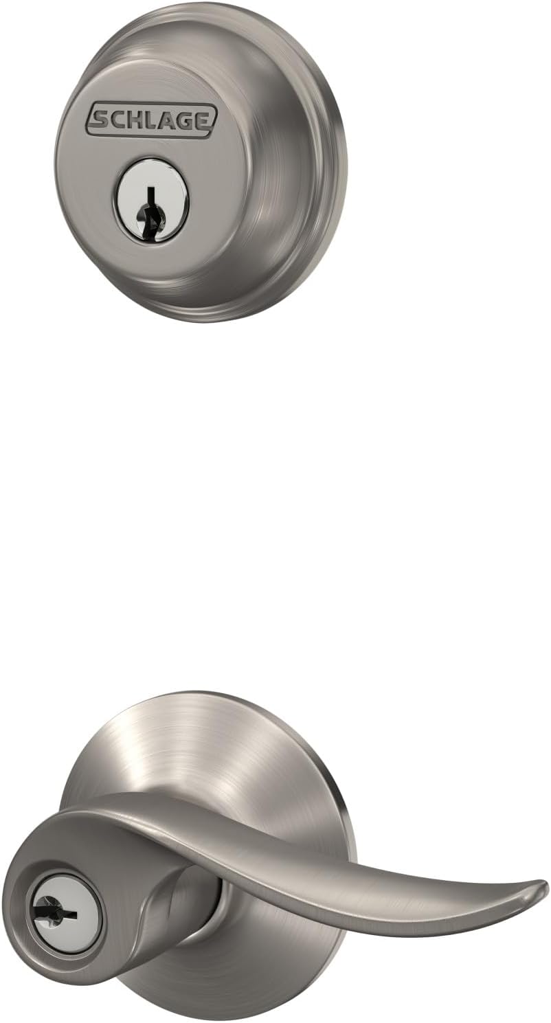Schlage FB50N V SAC 619 Single Cylinder Deadbolt and Keyed Entry Sacramento Lever, Satin Nickel