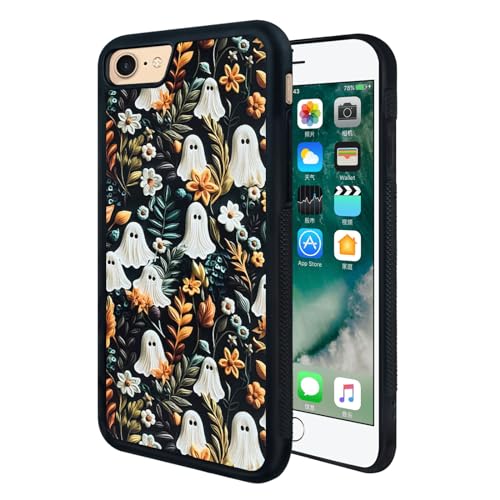 Onemiliayears Cute Small Spooky Halloween Ghost Phone Case, Flower Ghost iPhone 7/8/Se Case, Non-Slip Pattern Design, Soft Silica Gel Frame Support Phone Case for Teen Girls and Boys, Women and Men by Onemiliayears - Image 2