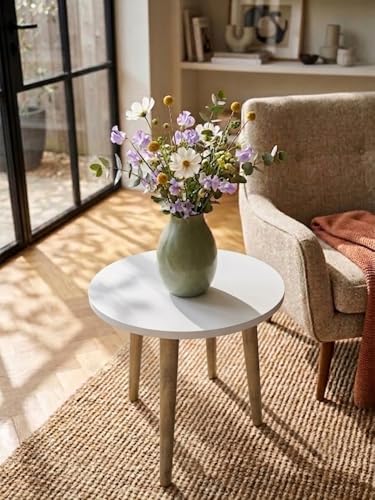 Image of Modern Round Side Table with 3 Wooden Legs, Minimalist End Table /Coffee Table for Living Room, Bedside Nightstand for Bedroom, Balcony & Small Spaces