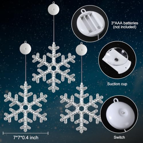 Image of 3Pack Christmas Window Lights Decorations Multicolor Snowflake Indoor