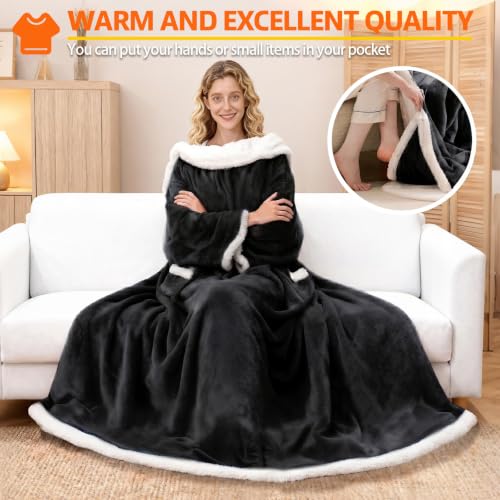 Image of Wearable Heated Blanket With Sleeves & Foot Pocket, Heated Throw Blankets Fast Heating Blanket With 10 Heat Settings Auto Shut Off Over-Heat Protection-Warm Gift, Machine Washable, 52 inch*72 inch+18 inch