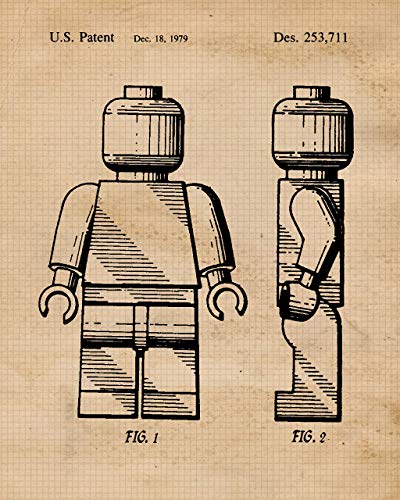 Vintage Interlocking Figure Patent Prints, 4 (8X10) Unframed Photos, Wall Art Decor Gifts Under 20 For Home, Office, Man Cave, School, Shop, College Student, Teacher, Children, Comic-Con Movies Fan #TOP2
