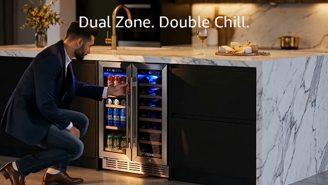 Image of 24 Inch Dual Zone Wine and Beverage Refrigerator Cooler Under Counter