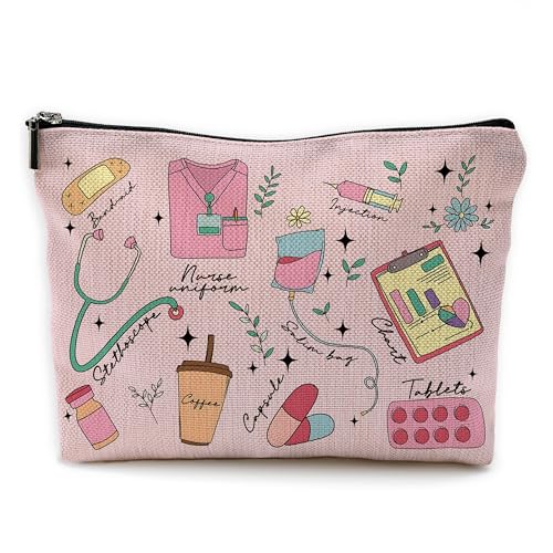 Yomisex Pink Nurse Makeup Bag, Nurse Appreciation Gifts Cosmetic Bags Toiletry Bag for Women, Nursing Supplies for Nurses, Medical Nursing Makeup Pouch
