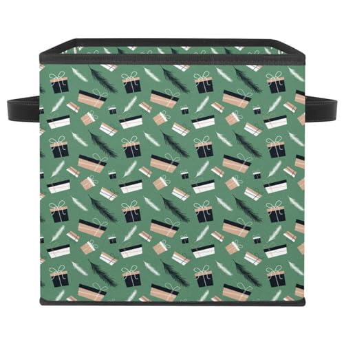Boîte de rangement pliable cube en tissu vert avec poignées