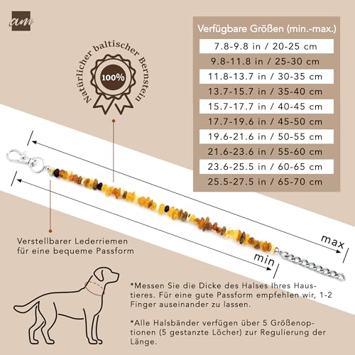 Amberta Bernstein Halsband für Hunde und Katzen | Bernsteinkette für Hunde | 25-30 cm