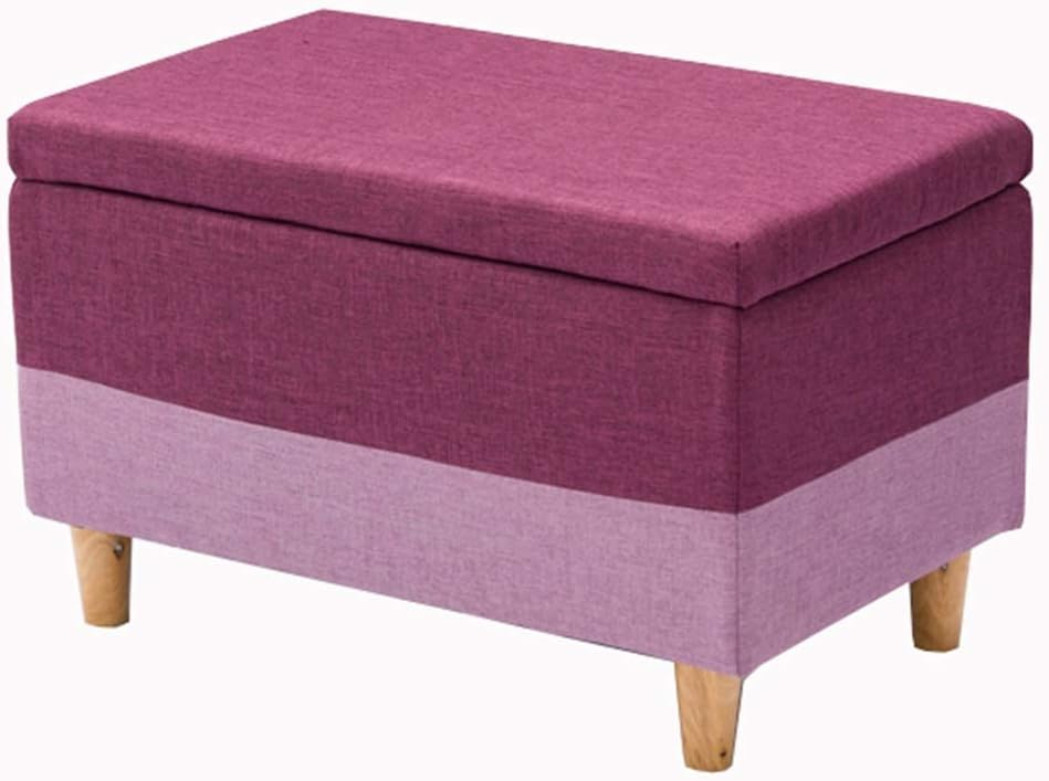 Repose-pieds coffre en tissu violet 75x40x42cm avec pieds en bois massif