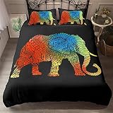 Colchas de Cama 150 Elefante Negro Juego de Ropa de Cama 3 Piezas,1 Microfibra Funda Nordico y 2 Fundas de Almohada, Funda Nórdica Moderno,Microfibra Edredón Ropa de Cama （150x200cm）