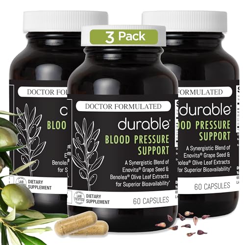 Durable Blood Pressure Benolea Olive Leaf & Enovita Grape Seed Extract Healthy Circulation Nitric Oxide & Artery Support Doctor Formulated Vegan Non-GMO Made in USA (180 Capsules)