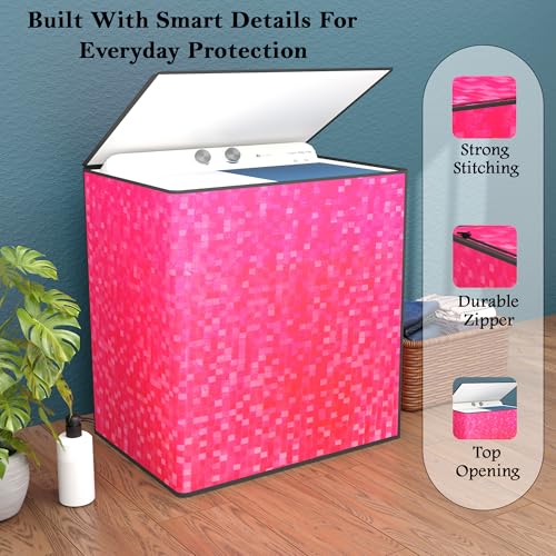 Image of Kuber Industries PVC Washing Machine Cover Semi Automatic | Dustproof Washing Machine Cover Top Load - Ideal for 6 Kg, 6.5 Kg, 7 Kg | Check Design - Pink