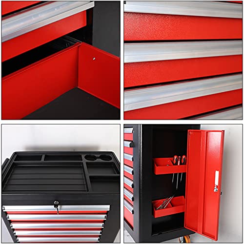 Bderkz Rollbarer Werkzeugschrank mit Schubladen-Liner-Rolle & Steckdosen-Organizer, 5 Schubladen Werkzeugwagenschrank für Mechanik und Garagenlager, Rot und Schwarz – Bild 6
