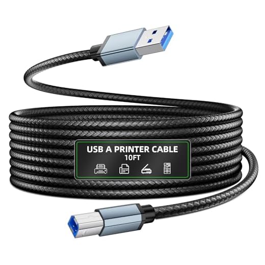 iMangoo Printer Cable 10FT USB Printer Cord 2.0 Type A Male to USB-B Male Nylon Braided Scanner Print Fax Machine to Computer Office Cord High Speed Wired for HP/Canon/Dell/Epson/Lexmark/Xerox Black
