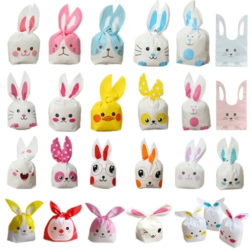 WUSJCOF Regalo Cumpleaños Infantil (50 piezas), Bolsitas Linda Bolsa de Caramero Galleta Piscolabis Conejo, Plástico para Frutos Secos Caramelos Chocolate, Oso Panda Zorro, de Chuches de Pascua