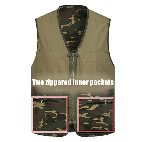 Men's Outdoor Cotton Vest Travel Photo Vest Multi Pockets Sleeveless Jacket Fishing Vest Utility Vest (As1, Alpha, L, Regular, Regular, Camouflage) #TOP1