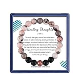 Healing Bracelets for Women, Anti Anxiety Yoga Beads Stress Relief Healing Thoughts Bracelets Relaxation Gift Aromatherapy Essential Oil Diffuser Lava Bracelet Gifts for Women (Pink)