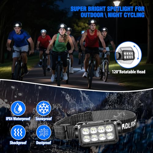 VZZNN 6 Pack Rechargeable Headlamp,Super Bright LED Head Flashlight with Motion Sensor,IPX6 Waterproof Headlight for Camping,Hiking,Fishing,Running,Hunting,Hands Free Head Lamp for Adults,Team Work by VZZNN - Image 3