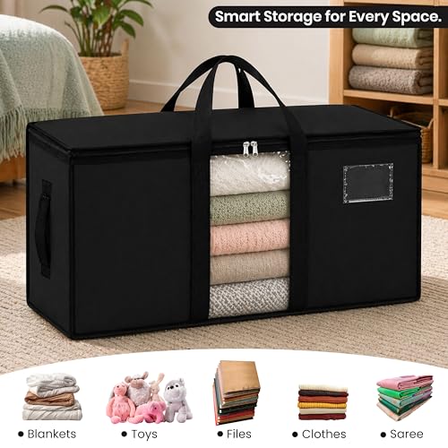Image of Storite Jumbo Super-Size 78L Canvas Moisture Proof MultiPurpose Heavy Duty Storage Bag for Toys /Stationery /Blankets /Clothes /Moving Bag With Strong Reinforced Handles Rectangular Black(84x26x36cm)