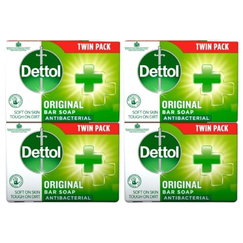 Dettol Soap Original Antibacterial Bar - 2 Twin Pack, 4 x 100g Antibacterial Hand & Body Soap Bar – Disinfects and Kills 99.99% of Germs, Ideal for Handwashing and Cleansing