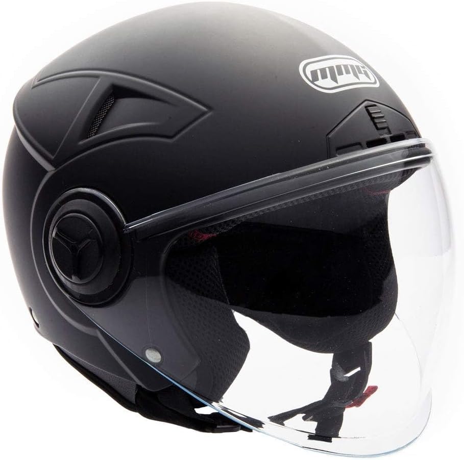 MMG Helmets Open Face Pilot Style Integrated Flip Up Visor DOT - Model 28 (Flat Black, Large)
