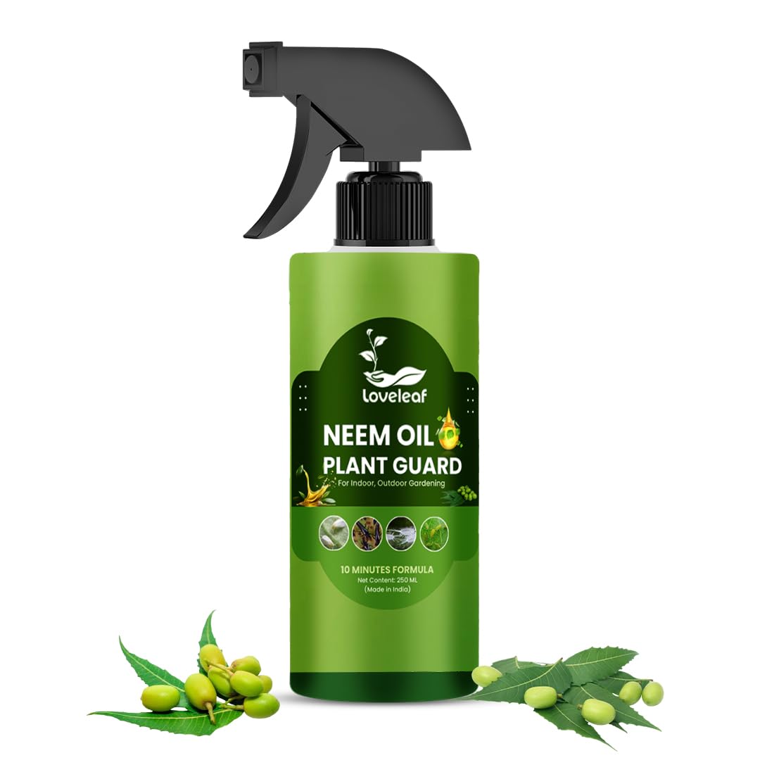 loveleaf cold pressed neem oil for plants (3000 ppm) - 250ml | water soluble organic neem oil spray for pest & fungus control | safe for vegetables, roses & indoor plants